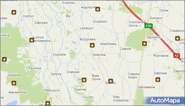 mapa Wilamów gmina Uniejów, Wilamów gmina Uniejów na mapie Targeo