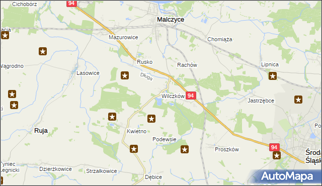 mapa Wilczków gmina Malczyce, Wilczków gmina Malczyce na mapie Targeo