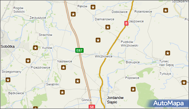 mapa Wilczkowice gmina Jordanów Śląski, Wilczkowice gmina Jordanów Śląski na mapie Targeo