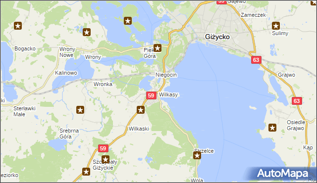 mapa Wilkasy gmina Giżycko, Wilkasy gmina Giżycko na mapie Targeo