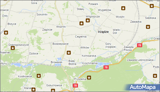 mapa Wilków gmina Irządze, Wilków gmina Irządze na mapie Targeo