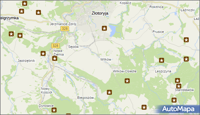 mapa Wilków gmina Złotoryja, Wilków gmina Złotoryja na mapie Targeo