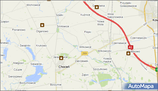 mapa Wilkowice gmina Choceń, Wilkowice gmina Choceń na mapie Targeo