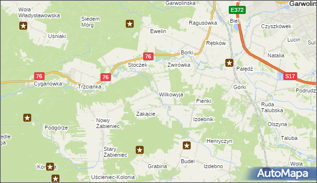 mapa Wilkowyja gmina Garwolin, Wilkowyja gmina Garwolin na mapie Targeo