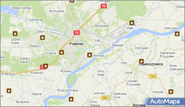 mapa Winnica gmina Połaniec, Winnica gmina Połaniec na mapie Targeo