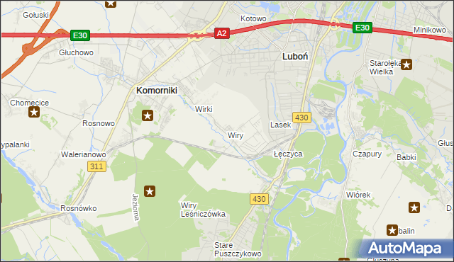 mapa Wiry gmina Komorniki, Wiry gmina Komorniki na mapie Targeo