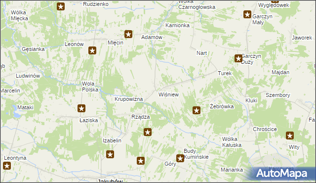 mapa Wiśniew gmina Jakubów, Wiśniew gmina Jakubów na mapie Targeo