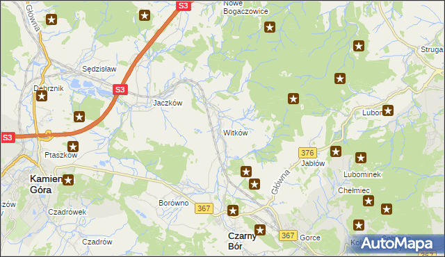 mapa Witków gmina Czarny Bór, Witków gmina Czarny Bór na mapie Targeo