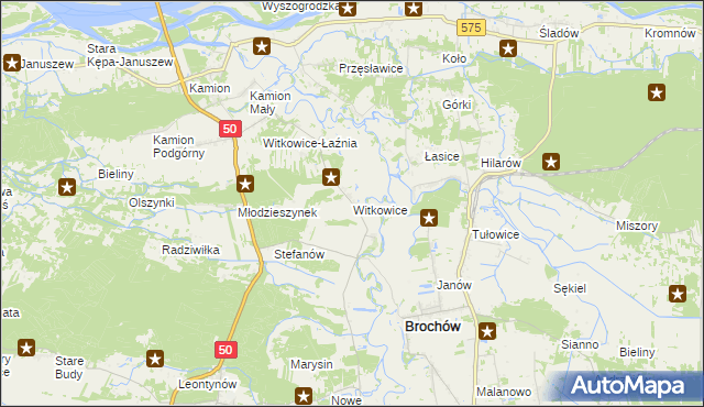 mapa Witkowice gmina Młodzieszyn, Witkowice gmina Młodzieszyn na mapie Targeo