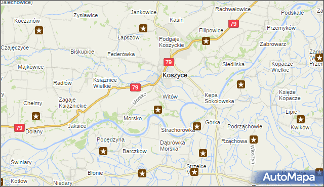 mapa Witów gmina Koszyce, Witów gmina Koszyce na mapie Targeo