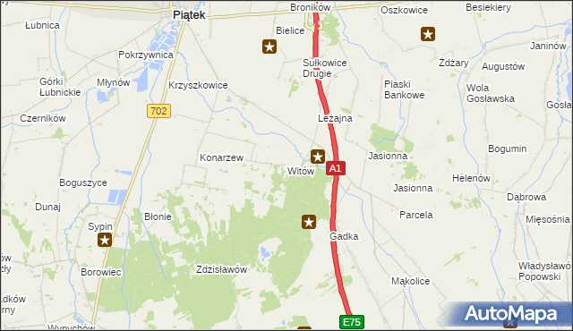 mapa Witów gmina Piątek, Witów gmina Piątek na mapie Targeo