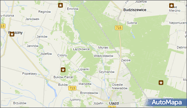 mapa Władysławów gmina Ujazd, Władysławów gmina Ujazd na mapie Targeo