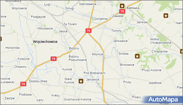 mapa Wlonice gmina Wojciechowice, Wlonice gmina Wojciechowice na mapie Targeo