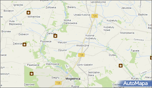 mapa Wodziczna gmina Mogielnica, Wodziczna gmina Mogielnica na mapie Targeo