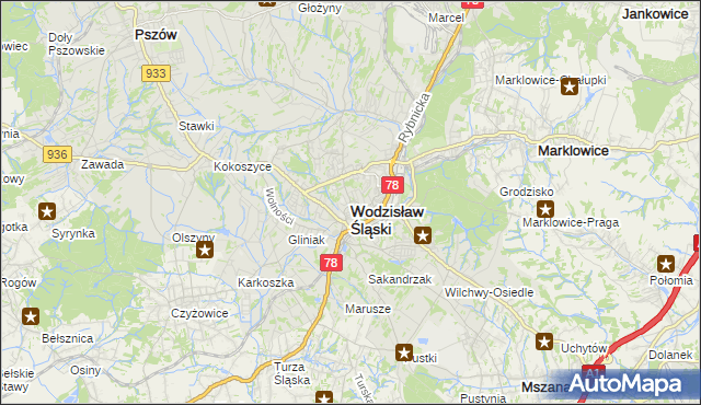mapa Wodzisławia Śląskiego, Wodzisław Śląski na mapie Targeo