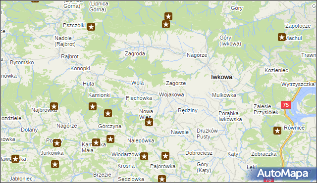 mapa Wojakowa, Wojakowa na mapie Targeo