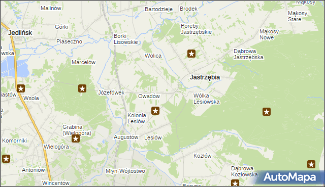 mapa Wojciechów gmina Jastrzębia, Wojciechów gmina Jastrzębia na mapie Targeo