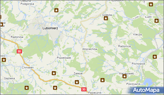 mapa Wojciechów gmina Lubomierz, Wojciechów gmina Lubomierz na mapie Targeo