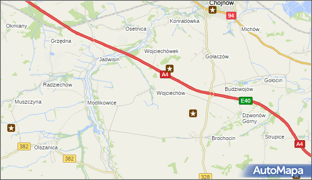 mapa Wojciechów gmina Zagrodno, Wojciechów gmina Zagrodno na mapie Targeo