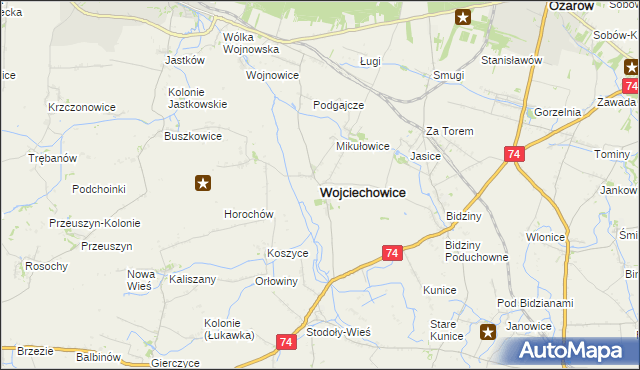 mapa Wojciechowice powiat opatowski, Wojciechowice powiat opatowski na mapie Targeo