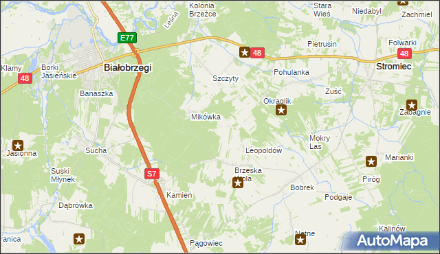 mapa Wojciechówka gmina Białobrzegi, Wojciechówka gmina Białobrzegi na mapie Targeo