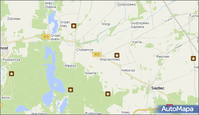 mapa Wojciechowo gmina Siedlec, Wojciechowo gmina Siedlec na mapie Targeo