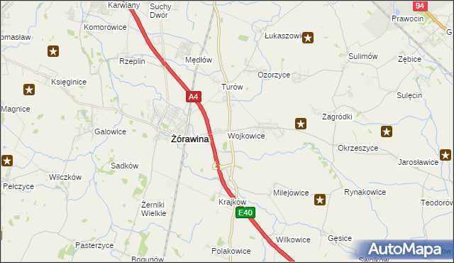 mapa Wojkowice gmina Żórawina, Wojkowice gmina Żórawina na mapie Targeo