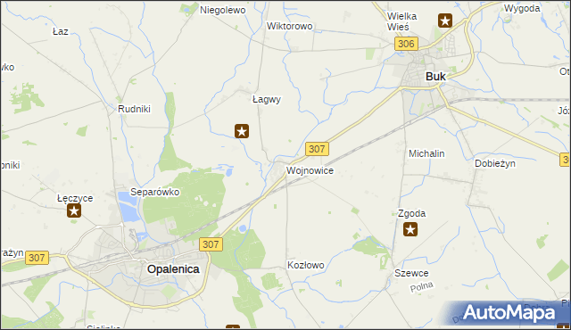 mapa Wojnowice gmina Opalenica, Wojnowice gmina Opalenica na mapie Targeo