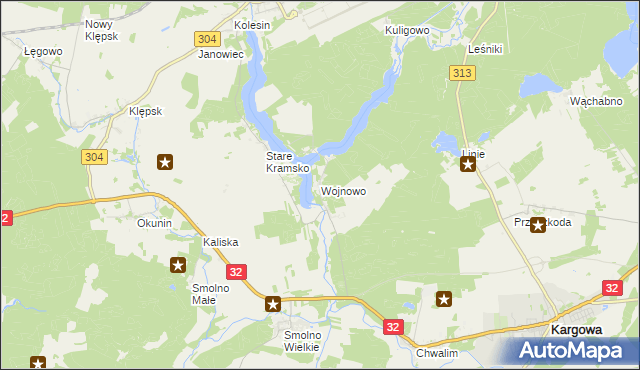 mapa Wojnowo gmina Kargowa, Wojnowo gmina Kargowa na mapie Targeo