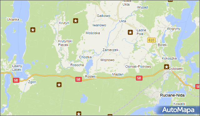 mapa Wojnowo gmina Ruciane-Nida, Wojnowo gmina Ruciane-Nida na mapie Targeo