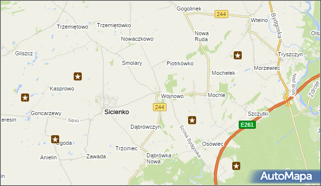 mapa Wojnowo gmina Sicienko, Wojnowo gmina Sicienko na mapie Targeo