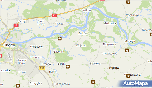 mapa Wojszyn gmina Pęcław, Wojszyn gmina Pęcław na mapie Targeo