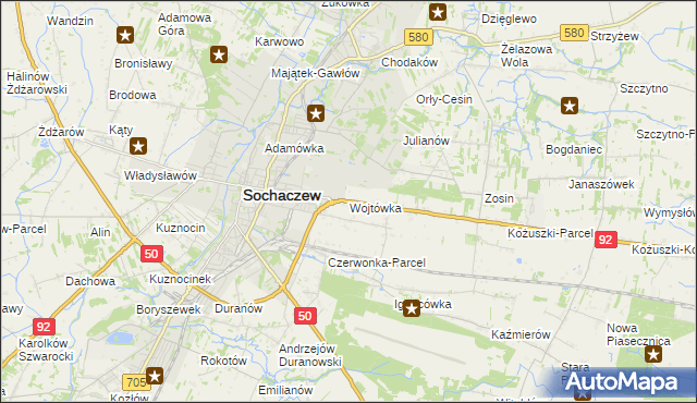 mapa Wojtówka gmina Sochaczew, Wojtówka gmina Sochaczew na mapie Targeo