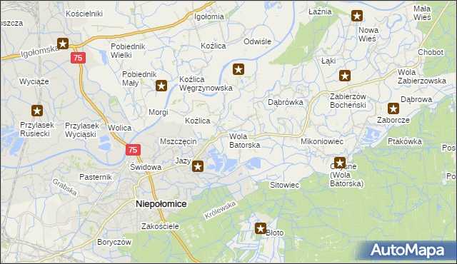 mapa Wola Batorska, Wola Batorska na mapie Targeo