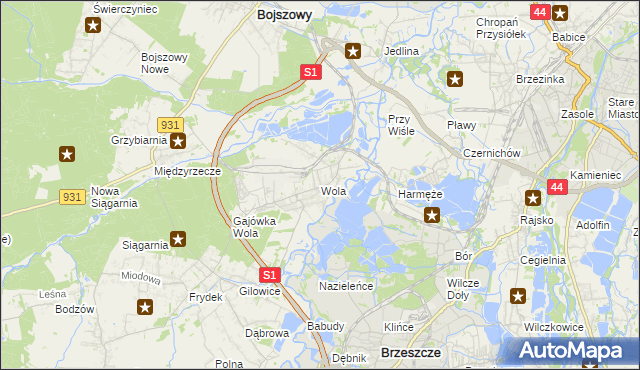 mapa Wola gmina Miedźna, Wola gmina Miedźna na mapie Targeo