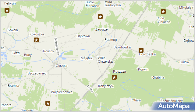 mapa Wola Okrzejska, Wola Okrzejska na mapie Targeo