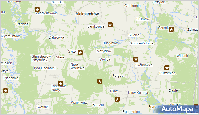 mapa Wolica gmina Aleksandrów, Wolica gmina Aleksandrów na mapie Targeo