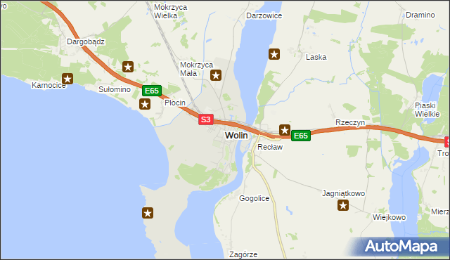 mapa Wolin, Wolin na mapie Targeo