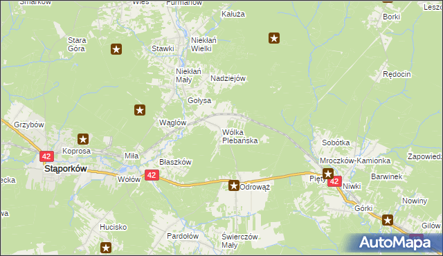 mapa Wólka Plebańska gmina Stąporków, Wólka Plebańska gmina Stąporków na mapie Targeo