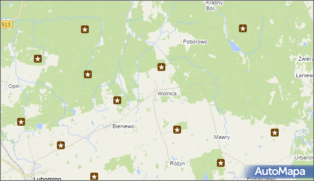 mapa Wolnica gmina Lubomino, Wolnica gmina Lubomino na mapie Targeo