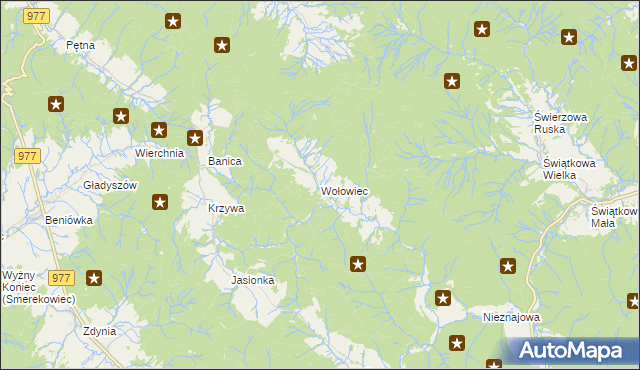 mapa Wołowiec gmina Sękowa, Wołowiec gmina Sękowa na mapie Targeo