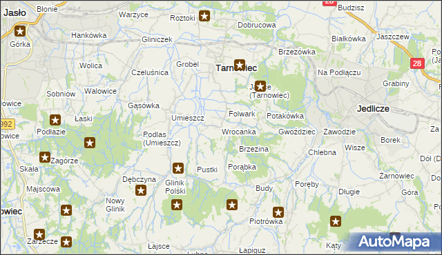 mapa Wrocanka gmina Tarnowiec, Wrocanka gmina Tarnowiec na mapie Targeo