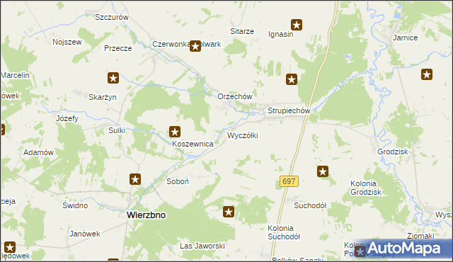 mapa Wyczółki gmina Wierzbno, Wyczółki gmina Wierzbno na mapie Targeo