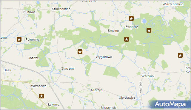 mapa Wyganowo gmina Karlino, Wyganowo gmina Karlino na mapie Targeo