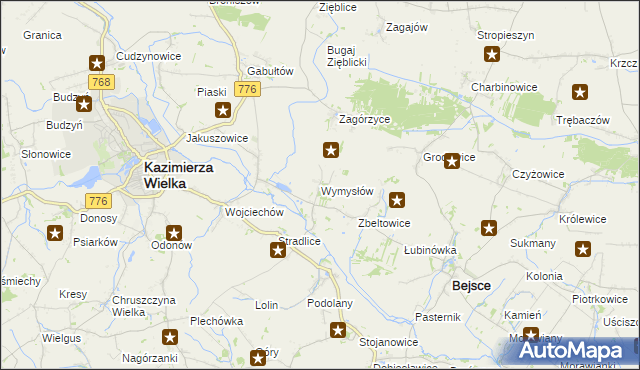 mapa Wymysłów gmina Kazimierza Wielka, Wymysłów gmina Kazimierza Wielka na mapie Targeo