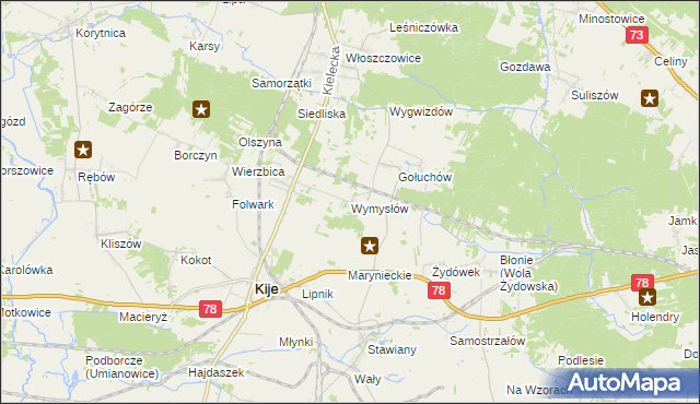 mapa Wymysłów gmina Kije, Wymysłów gmina Kije na mapie Targeo