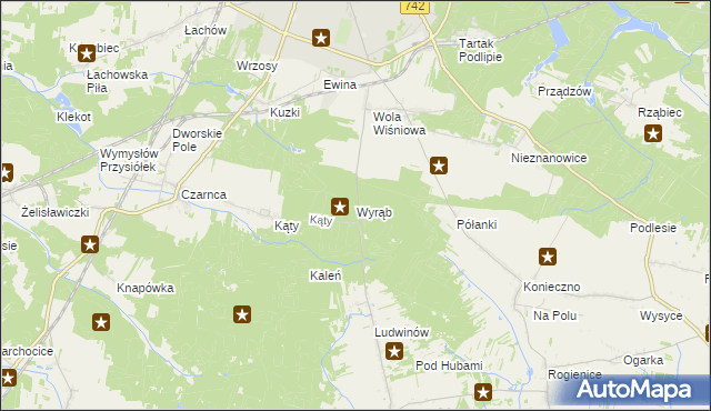 mapa Wyrąb gmina Włoszczowa, Wyrąb gmina Włoszczowa na mapie Targeo