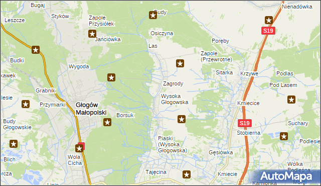 mapa Wysoka Głogowska, Wysoka Głogowska na mapie Targeo