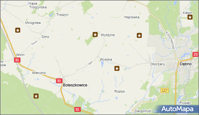 mapa Wysoka gmina Boleszkowice, Wysoka gmina Boleszkowice na mapie Targeo