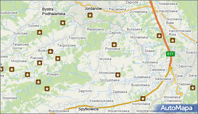 mapa Wysoka gmina Jordanów, Wysoka gmina Jordanów na mapie Targeo